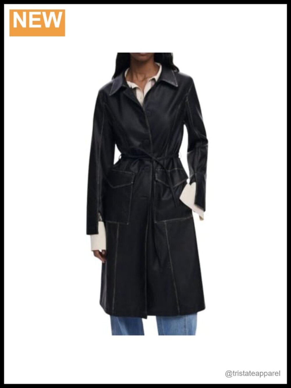 Women's Trench Coat Long Sleeve Button Closure Polyurethane